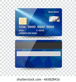 Realistic detailed credit card with abstract geometric design isolated on white background. Vector illustration EPS10