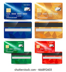 Realistic detailed credit card with abstract geometric design isolated on white background. Vector illustration EPS10