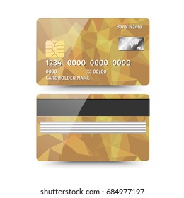 Realistic detailed credit card with abstract geometric design isolated on white background. Vector illustration EPS10