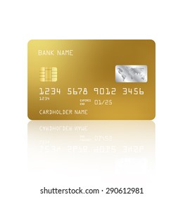 Realistic detailed credit card with gold design isolated on white background. Vector illustration EPS10