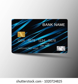 Realistic detailed credit cards. With inspiration from the abstract blue and black color on the gray background. Glossy plastic style. Vector illustration design EPS10