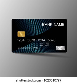 Realistic detailed credit cards. With inspiration from the line abstract art blue and black color on the gray background. Glossy plastic style. Vector illustration design EPS10