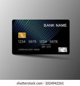 Realistic detailed credit cards. With inspiration from the abstract line art blue and black color on the gray background. Glossy plastic style. Vector illustration design EPS10