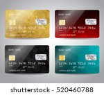 Realistic detailed credit cards set with colorful gold, red, black, blue triangular design background. Vector illustration EPS10