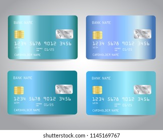 Realistic Detailed Credit Cards Set Blue Stock Vector (Royalty Free ...