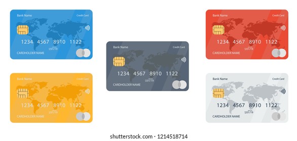 Realistic detailed credit cards set with colorful abstract design background. Golden credit card. Silver credit card. Vector illustration design EPS10. Credit debit card mockup