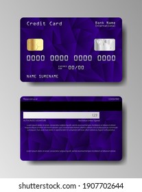 Realistic detailed credit cards set. Front and back side template. Vector illustration EPS10