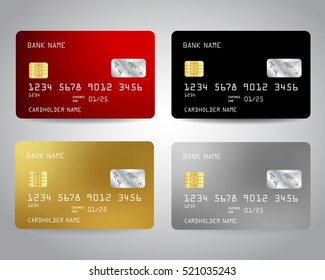 Realistic detailed credit cards set with colorful abstract design background. Golden credit card. Silver credit card. Vector illustration design EPS10 - Shutterstock ID 521035243