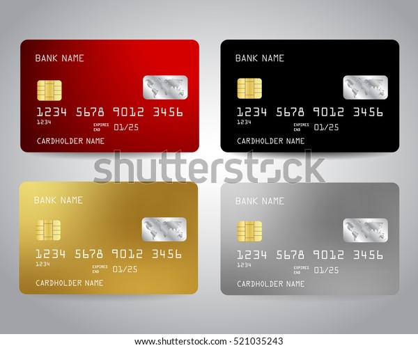 カラフルな抽象的デザイン背景にリアルな詳細なクレジットカードセット 金色のクレジットカード 銀のクレジットカード ベクターイラストデザインeps10 のベクター画像素材 ロイヤリティフリー