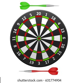 Realistic Detailed Dart Board Target witch Arrow, Sport Game Isolated on a White Background . Vector illustration