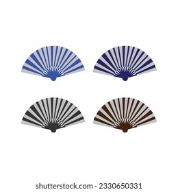 Realistic Detailed different Color  hand fans set symbol of culture. Vector illustration folding fan. Decorative folding fan set for man and woman. Vector illustration. Isolated on white background.