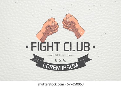 Realistic and detailed fist emblem. Fighting club emblems, MMA, boxing typographic labels, stickers, logos and badges. Flat vector illustration