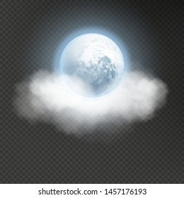 Realistic detailed full big blue moon isolated on transparent background. Horror night concept. Halloween object. EPS 10