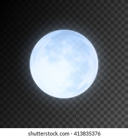 Realistic Detailed Full Blue Moon Isolated On Transparent Background. Eps10 Vector Illustration, Easy To Use.