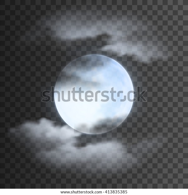 Realistic detailed full blue moon with clouds\
isolated on transparent background. Eps10 vector illustration, easy\
to use.