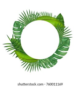 Realistic Detailed Green Leaves of Plants Round Frame. Vector illustration