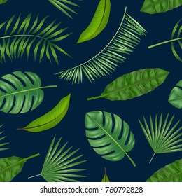 Realistic Detailed Green Leaves of Plants Background Pattern on a Blue Vector illustration