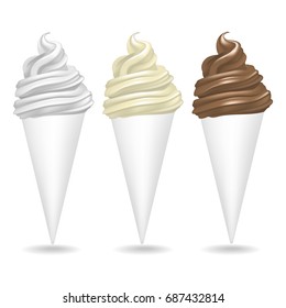 Realistic Detailed Ice Cream Cone Set Trendy Cold Dessert Sweet Snack Food. Vector illustration