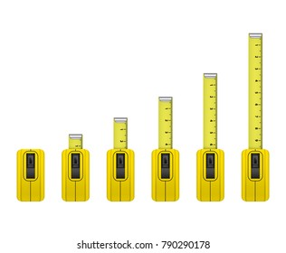 Realistic Detailed Measure Tape Set Ruler Tool Equipment for Construction or Repair. Vector illustration