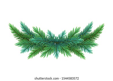 A realistic, detailed New Year's wreath of pine tree branches to create postcards, banners for the site. Realistic xmas decoration elements.