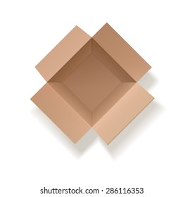 Realistic Detailed Open Cardboard Box. Top View Point. Isolated On A White Background. Vector Illustration.