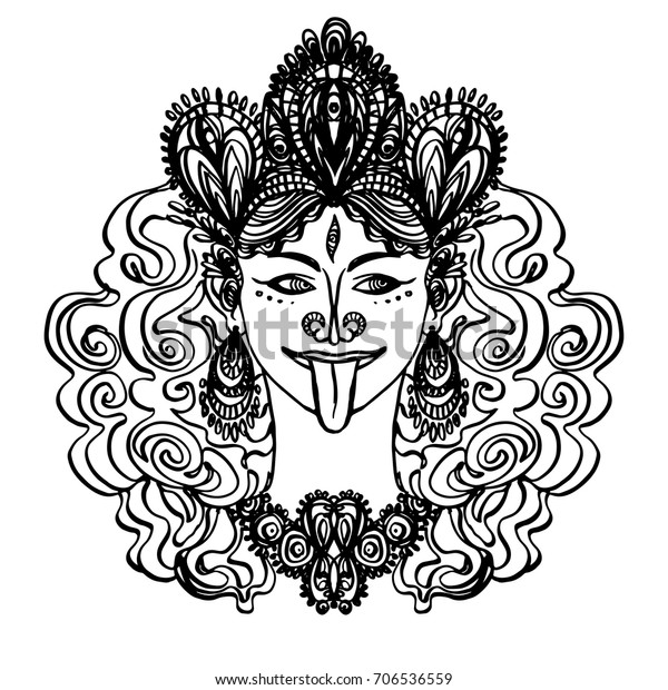 Realistic Detailed Ornamental Illustration Hindu Goddess Stock Vector ...