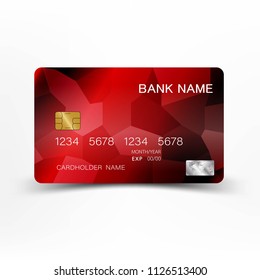 Realistic detailed red credit card design. With inspiration from polygon. 