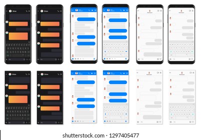 Realistic detailed smartphone chatting app template bubbles collection. Social network messenger dialogues composer vector illustration.