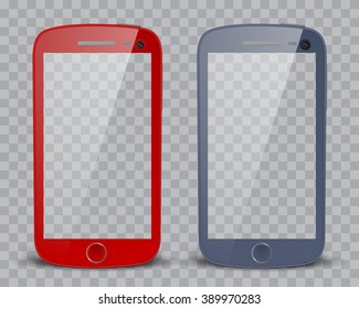 Realistic detailed smartphones with blank screen isolated on transparent background. Transparency only in vector format