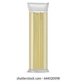 Realistic Detailed Spaghetti Pasta in a Transparent Cellophane Pack Italian Meal Food. Vector illustration