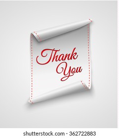 Realistic detailed thank you curved paper banner. Ribbon. Vector illustration