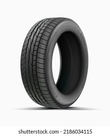 Realistic detailed tire design. Tire car vector isolated on white background. 3D icon. Car summer wheel. Black rubber tire. Aluminum wheel illustration. High quality.