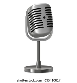 Realistic Detailed Vintage Metal Studio Microphone Isolated on a White Background Symbol of Performance. Vector illustration