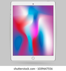 realistic detailed white tablet with touch screen isolated on grey background. vector illustration eps10