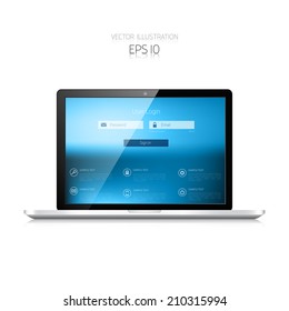 Realistic detalized flat laptop.