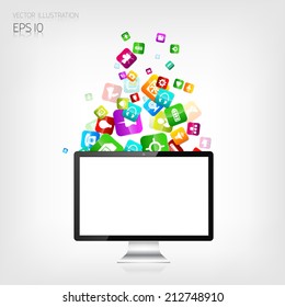 Realistic detalized flat monitor with application buttons.