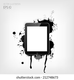 Realistic detalized flat tablet with abstract splashes.