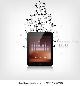 Realistic detalized tablet with music notes