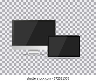 Realistic device flat Icons: laptop and desktop computer. Vector illustration on isolated background