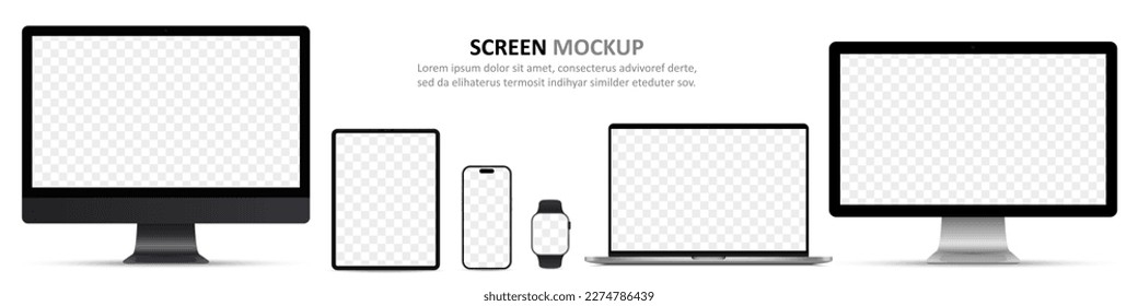 Realistic devices with blank screen template. Gadget electronics with blank screen