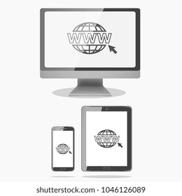 Realistic devices with web site icon on the screen
