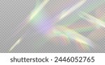 Realistic diamond reflection, rainbow light optical effect Colorful collection, bright spectrum glow rays. Rainbow effect overlay, prismatic crystal refraction.	
