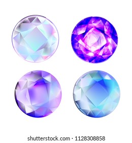 Realistic diamond  set with shine isolated on white background. Vector gem. Royal precious gemstone.