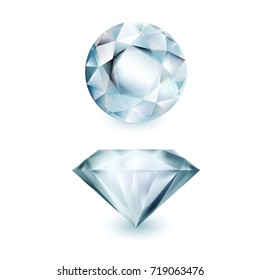 Realistischer Diamant in Ober- und Seitenansicht. Luxus und Reichtum Symbol. Wunderschön brillant. Vektorgrafik für Ihr Design.