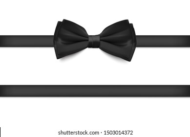 Realistic different black ribbon bows set, vector design element illustration