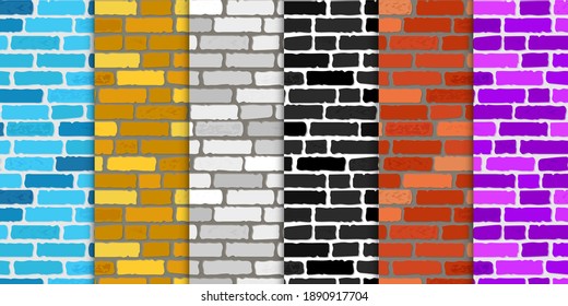 Realistic different color brick textures collection. Brick wall seamless background. Set of Texture. Vector illustration