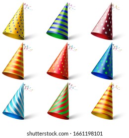 Realistic different festive headwear with various patterns
