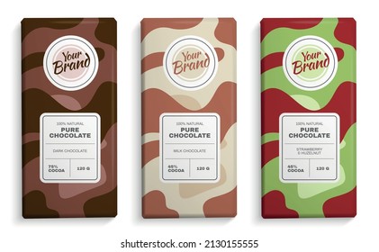 Realistic different flavors chocolate bar packaging set isolated vector illustration