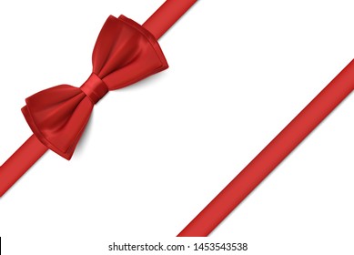 Realistic different red ribbon bows set, vector design element illustration