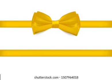 Realistic different Yellow  ribbon bows set, vector design element illustration